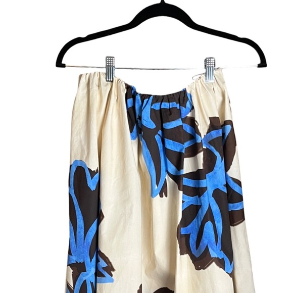 Zara Bold Floral Print A Line Midi Skirt Elastic Waist Cream Blue - Size M NWT - Picture 6 of 13